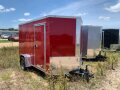 RED SINGLE AXLE 12FT CARGO TRAILER WITH RAMP