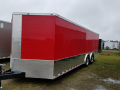 RED 20FT CAR HAULER WITH V-NOSE AND WRAP AROUND DIAMOND PLATING