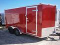 14FT RED CARGO TRAILER W/V-NOSE AND REAR RAMP