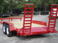 16FT OPEN CAR HAULER-RED WITH STAND UP RAMPS