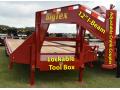 Red 20ft Gooseneck Flatbed Trailer w/5 Foot Dovetail and Ramps