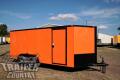  NEW 7 X 16 V-NOSED ENCLOSED CARGO TRAILER - ORANGE WITH BLACKOUT PKG