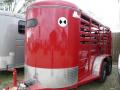 14ft Stock Trailer-Red Rounded Front w/window and double Rear Doors