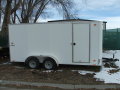 16FT WHITE FLAT FRONT WITH RAMP AND 3500LB AXLES