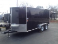 Black 14ft v-nose cargo trailer with rear ramp door