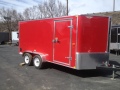 Red 14ft V-Nose with Side Door with Drop Axles