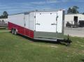 RED/WHITE 24FT CAR HAULER WITH RAMP IN V AND REAR