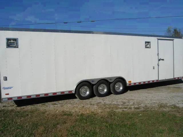 32ft White Car Hauler with Aluminum Wheels