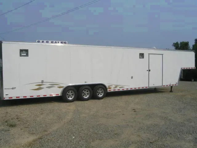 44 ft White Gooseneck Enclosed Car Hauler