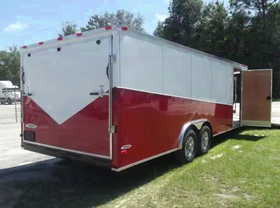 24ft Two Tone Red and White Car Hauler