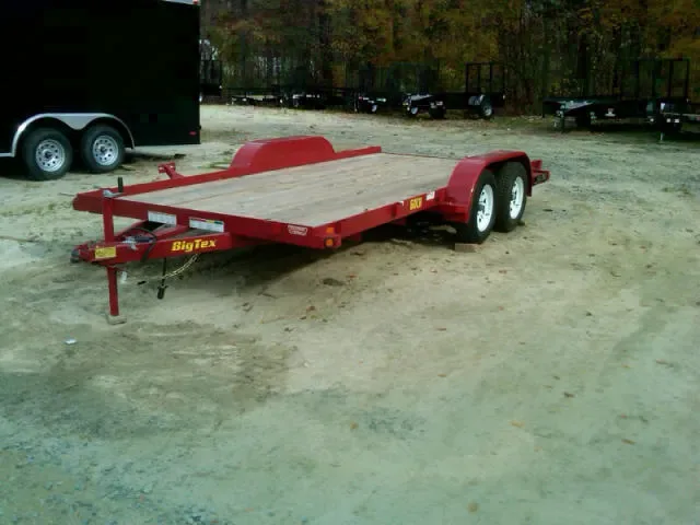 Red 16ft Open Car Hauler with Wood Deck