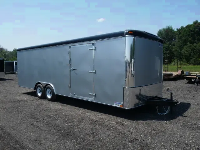 24ft Enclosed Car Trailer  Silver Flat Front