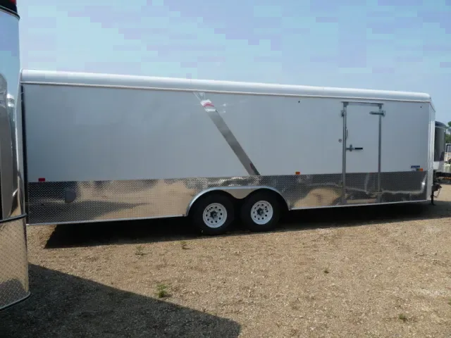 White 28ft  Snowmobile/Car Trailer - Loaded