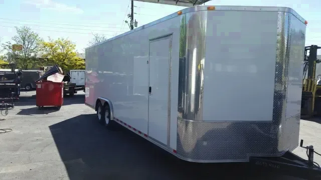 24ft Enclosed White V-Nose Car Hauler