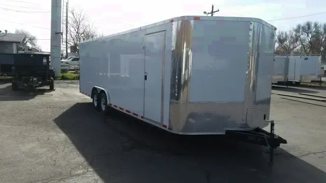 24ft White Car Hauler w/Stone Guard