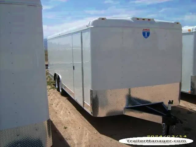 FLAT FRONT WHITE ENCLOSED 24FT CAR HAULER