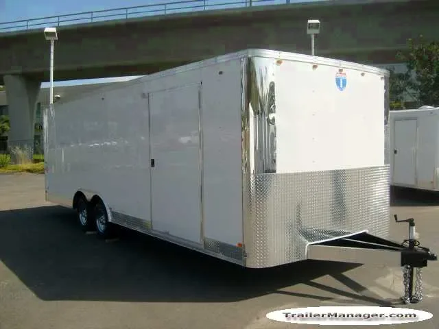 ENCLOSED WHITE FLAT FRONT BP 24FT CAR HAULER