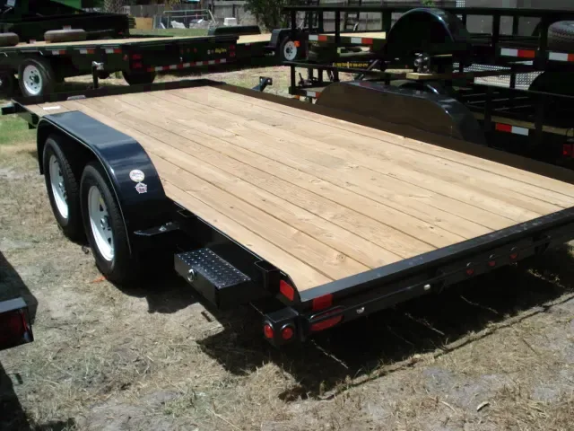 16 FT Car hauler with black steel frame and PT wood deck