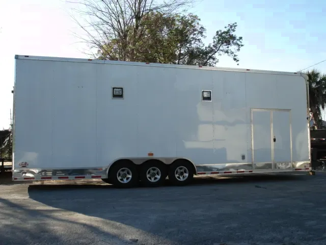 32ft White Stacker Car Hauler-Loaded