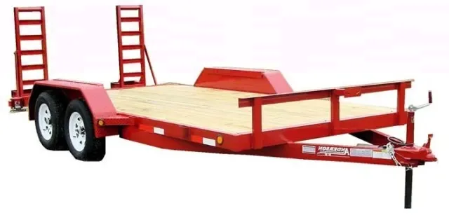 16FT RED CAR HAULER WITH WOOD DECKING