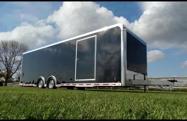 BLACK ALUMINUM 28FT FLAT FRONT CAR HAULER