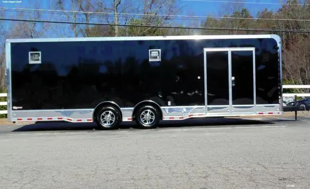 BLACK FLAT FRONT 28FT ENCLOSED CAR HAULER