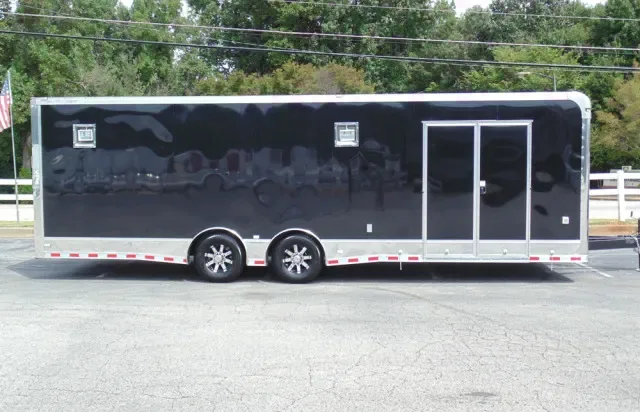 28FT BLACK CAR HAULER W/DOUBLE SIDE DOOR