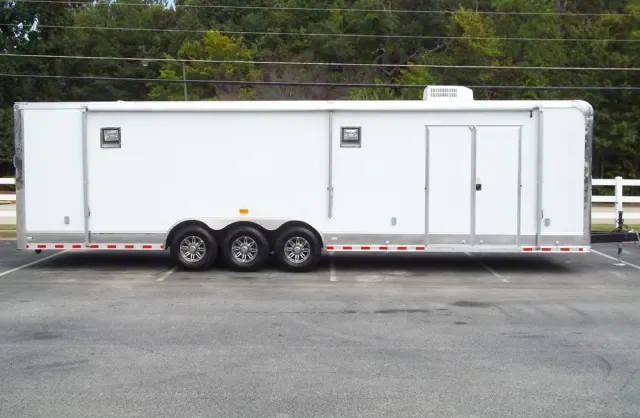 White 32ft Car Hauler with Awning , A/C LOADED
