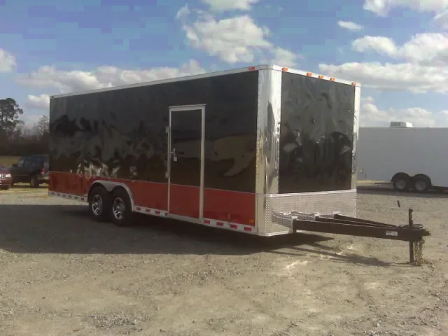 BLACK WITH RED TRIM 28ft CAR HAULER