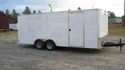 20ft White Enclosed Car Hauler with Cabinets