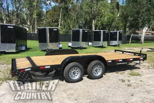 2026 New 7'x18' (16' + 2') Heavy Duty Open Wood Deck Car Hauler Trailer w/ 7,000 lb G.V.W.R.