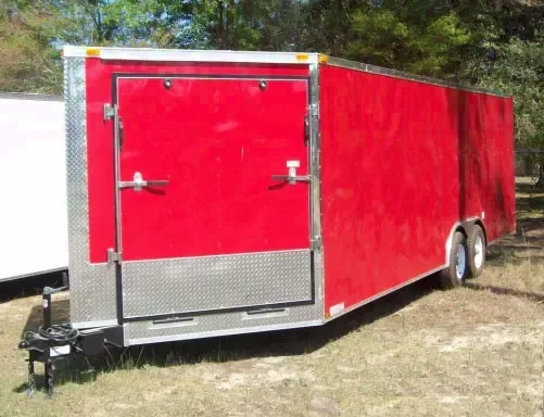Red 24ft + V-nose racecar trailer atv Ramp in V