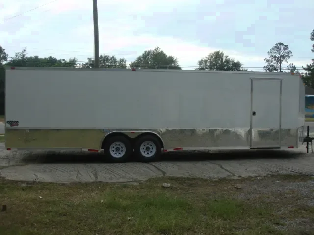 28ft White Car Hauler w/Escape Door