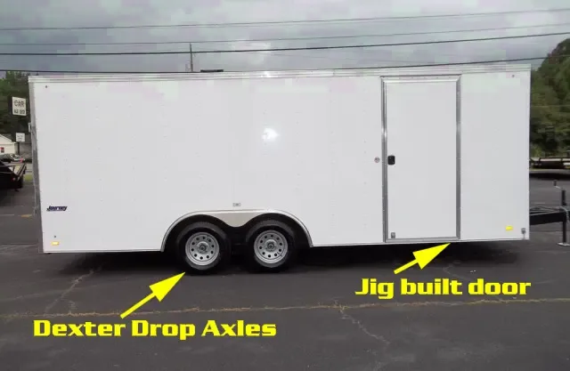 16FT CAR HAULER-WHITE  DROP AXLES AND V-NOSE