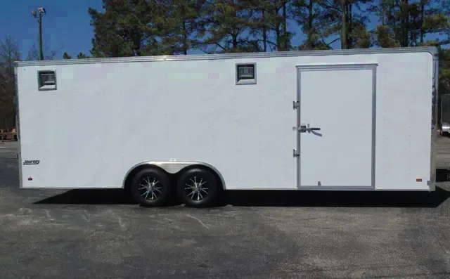 24ft Race Trailer-White-Finished Interior-Cabinets-Flat Front