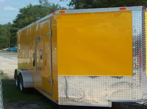 16FT YELLOW CAR HAULER WITH V-NOSE