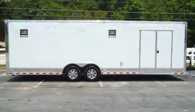 28ft White Auto Hauler-Lo Hauler-Double Side Door