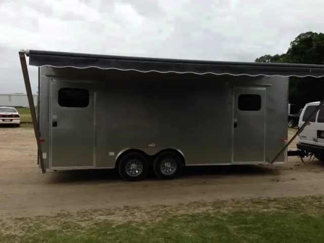 GREY 20FT ENCLOSED CAR HAULER WITH AWNING