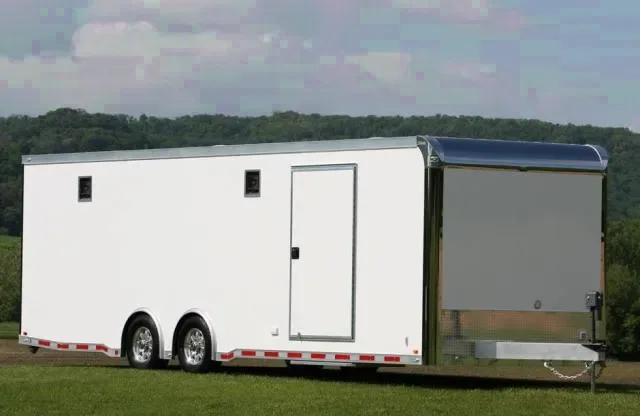 WHITE FLAT FRONT ENCLOSED BUMPER PULL 28FT AUTO TRAILER