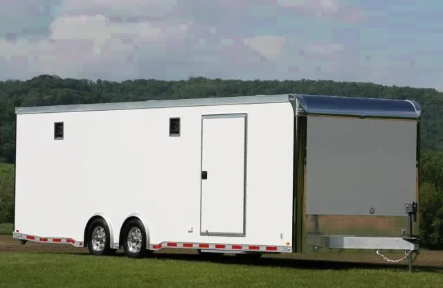 28FT WHITE ALUMINUM CAR HAULER- FINISHED INTERIOR AND MORE
