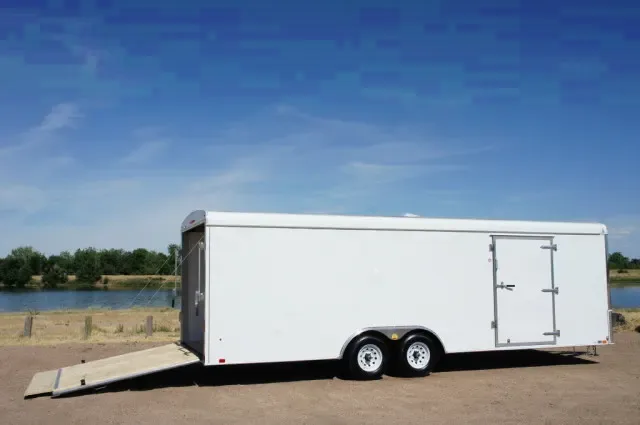 24FT WHITE ENCLOSED CAR HAULER WITH FLAT FRONT