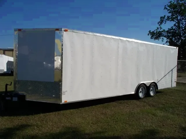 24FT WHITE V-NOSE CAR HAULER W/STONEGUARD