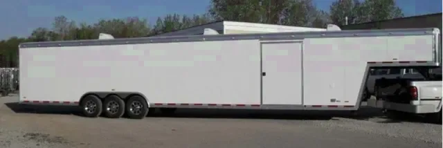 48ft White Gooseneck 2 car hauler