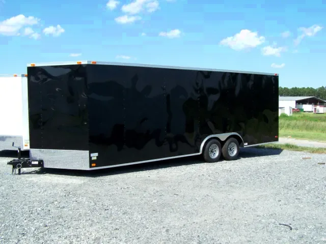 Black 24ft Enclosed Car Hauler w/One Piece Roof