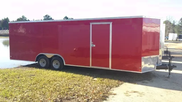 24FT RED V-NOSE CAR HAULER