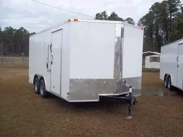 16FT WHITE V-NOSE ENCLOSED CAR HAULER