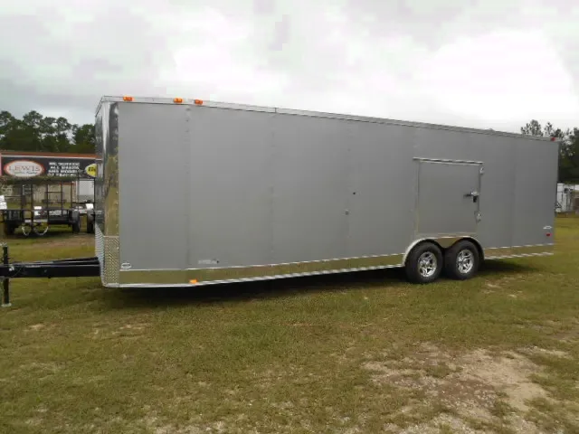 SILVER 20FT ENCLOSED CAR HAULER WITH FLAT FRONT