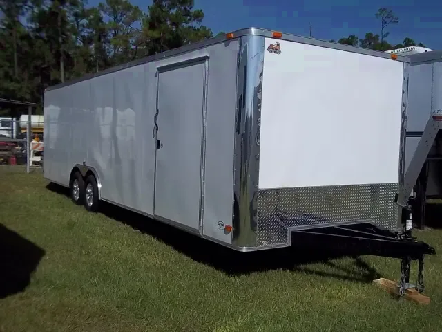 28FT WHITE FLAT FRONT ENCLOSED CAR HAULER