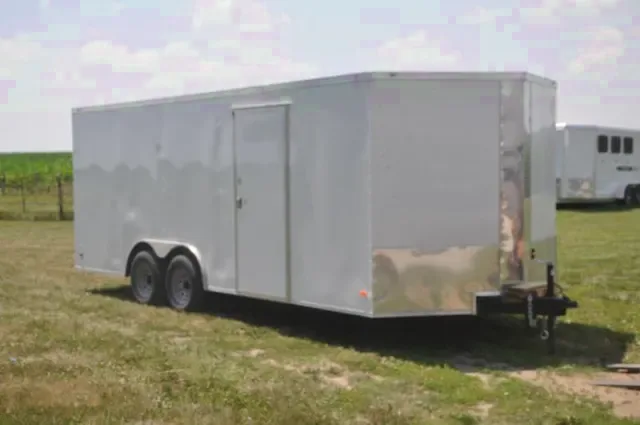 White 20ft V-Nose Enclosed Auto Trailer