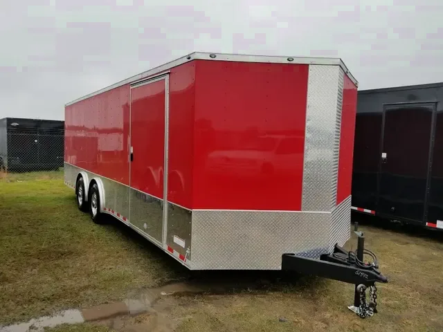 24FT RED CAR HAULER W/WRAP AROUND DIAMOND PLATING
